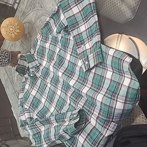 ralph Lauren Green Multi Color Checkered Collar Shirt New Large